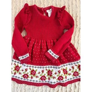 Max Studio‎ Baby Girls Red Rose Fair Isle Knit Sweater Dress 24 Months Holiday